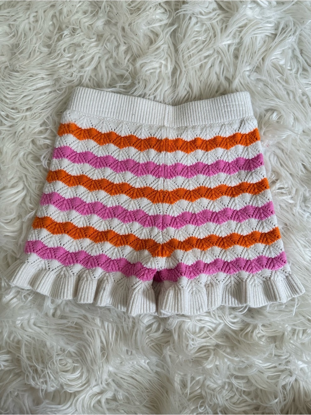 Rare Editions Cream Knit Shorts with Pink and Orange Stripes
